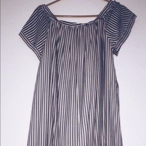 Grey and white striped off the shoulder dress